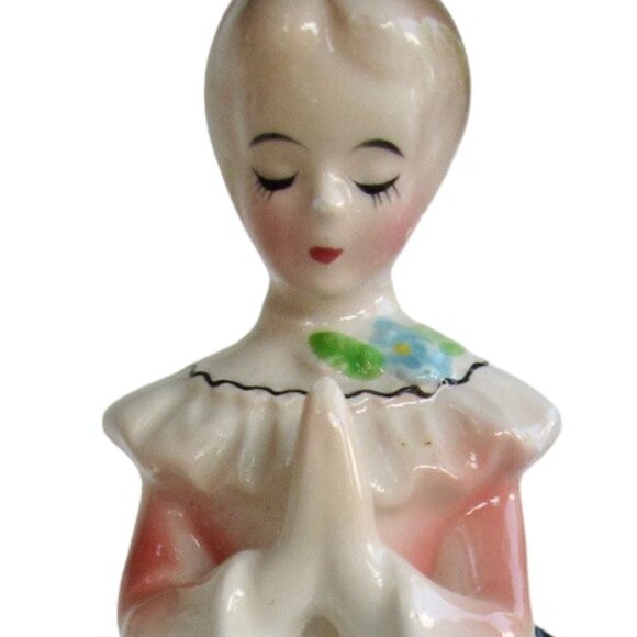 Vintage Enesco Mother in Kitchen Prayer Pink Lady Napkin Holder Ceramic Japan - Picture 2 of 8